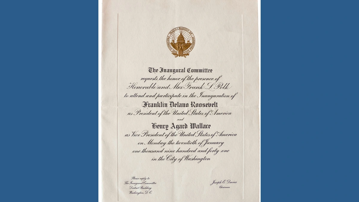 Invitation to President Franklin D. Roosevelt’s unprecedented third inauguration.